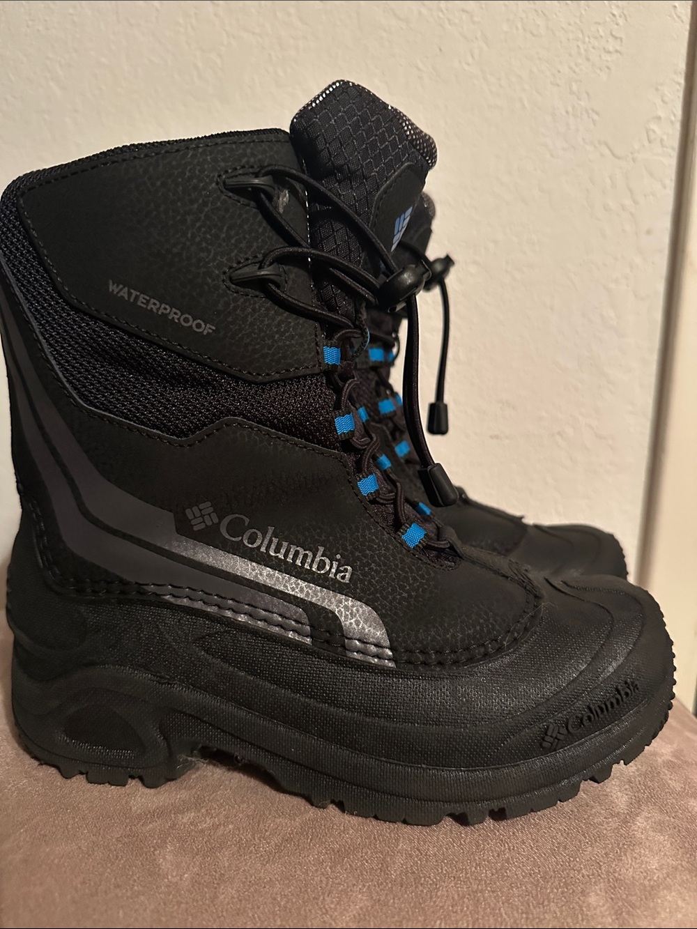 Columbia Kids Black Winter Boots with Blue Accents